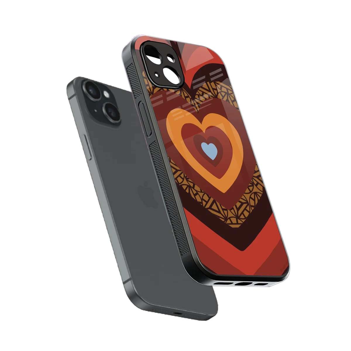 Y2K Caramel Crush Hearts sleek iphone 15 plus cover with tempered glass back and TPU edges