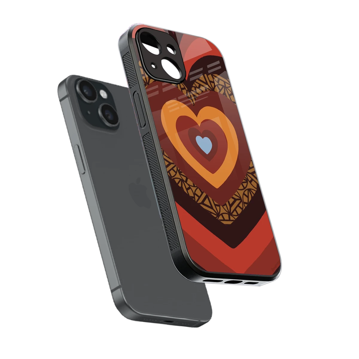 Y2K Caramel Crush Hearts sleek iphone 15 cover with tempered glass back and TPU edges