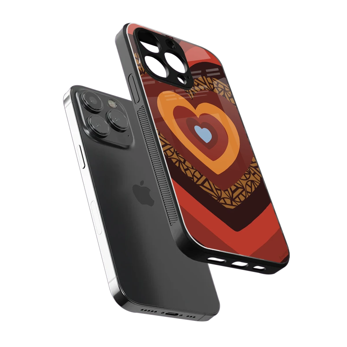 Y2K Caramel Crush Hearts sleek iphone 15 pro cover with tempered glass back and TPU edges