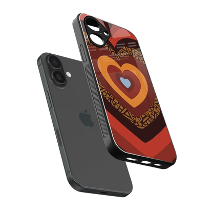 Y2K Caramel Crush Hearts sleek iPhone 16 cover with tempered glass back and TPU edges