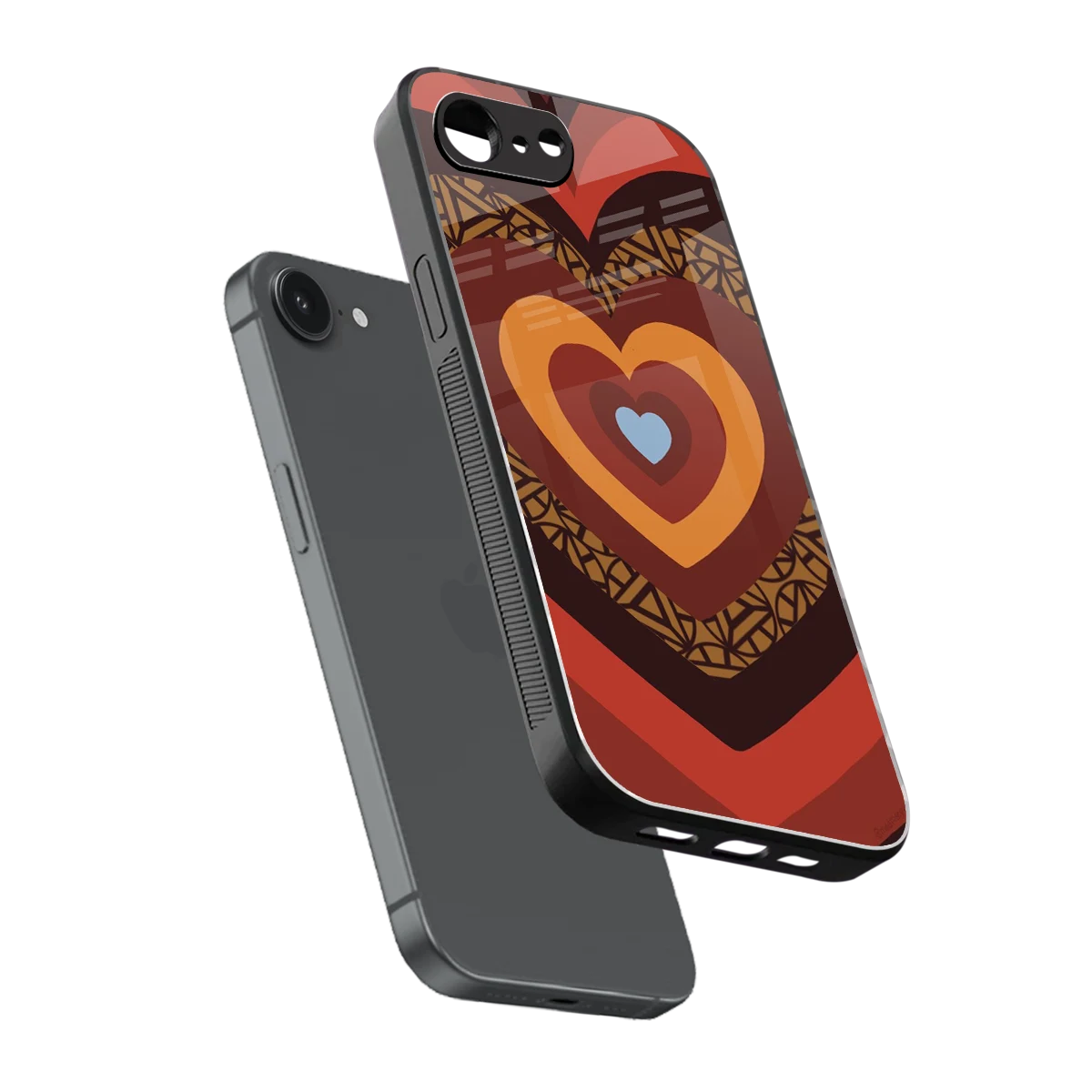 Y2K Caramel Crush Hearts sleek iphone 16e cover with tempered glass back and TPU edges