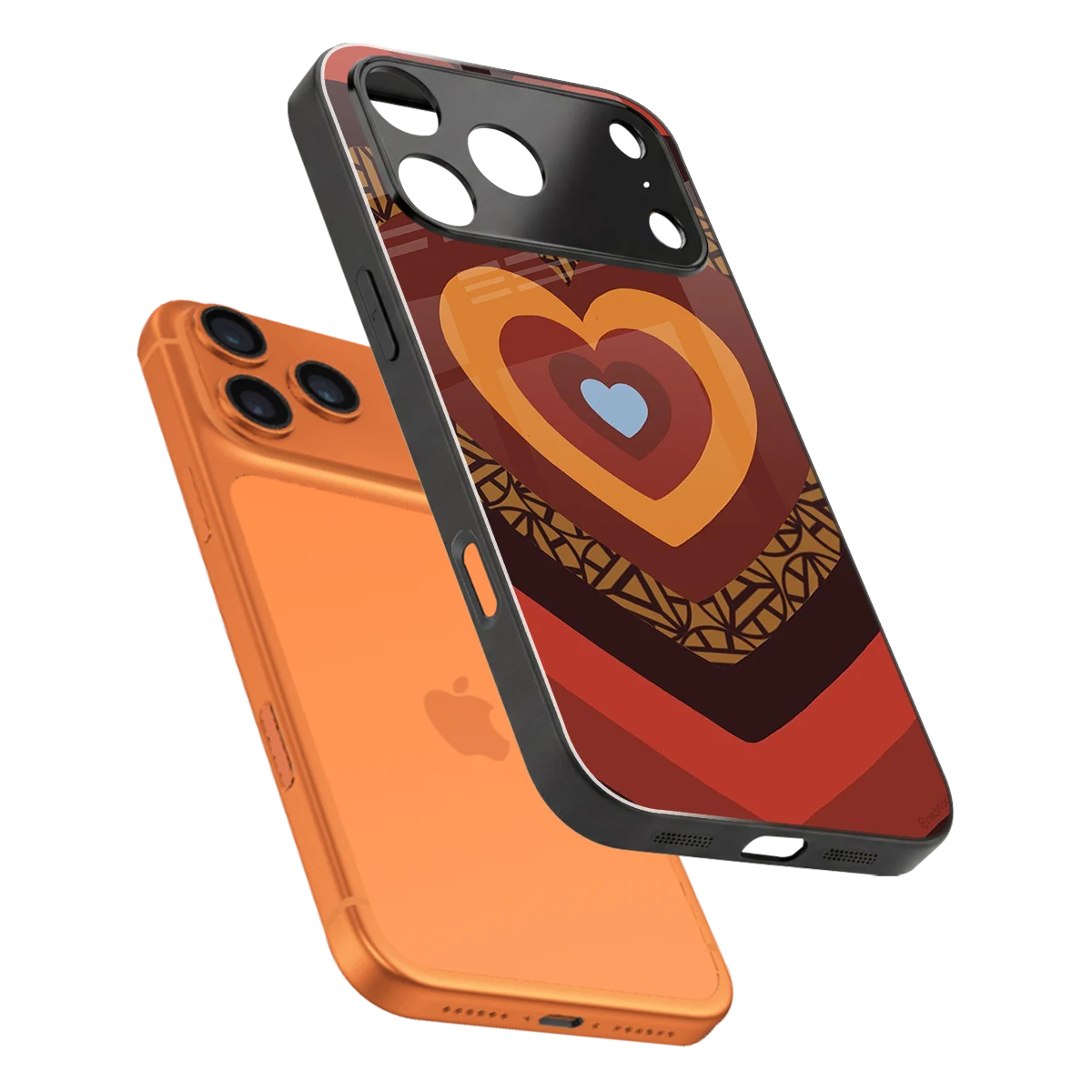 Y2K Caramel Crush Hearts sleek iphone 17 pro cover with tempered glass back and TPU edges