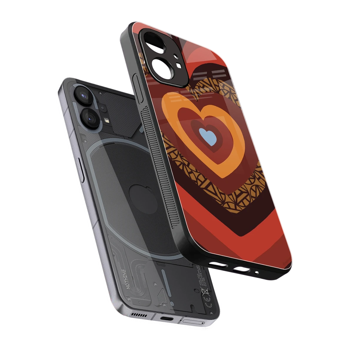 Y2K Caramel Crush Hearts sleek nothing phone 1 cover with tempered glass back and TPU edges