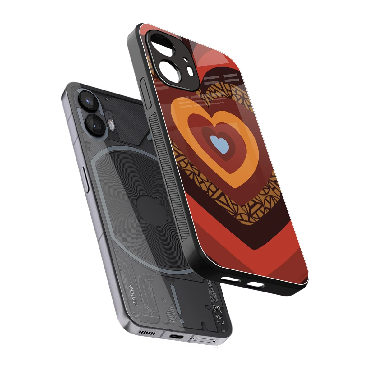 Y2K Caramel Crush Hearts sleek nothing phone 2 cover with tempered glass back and TPU edges