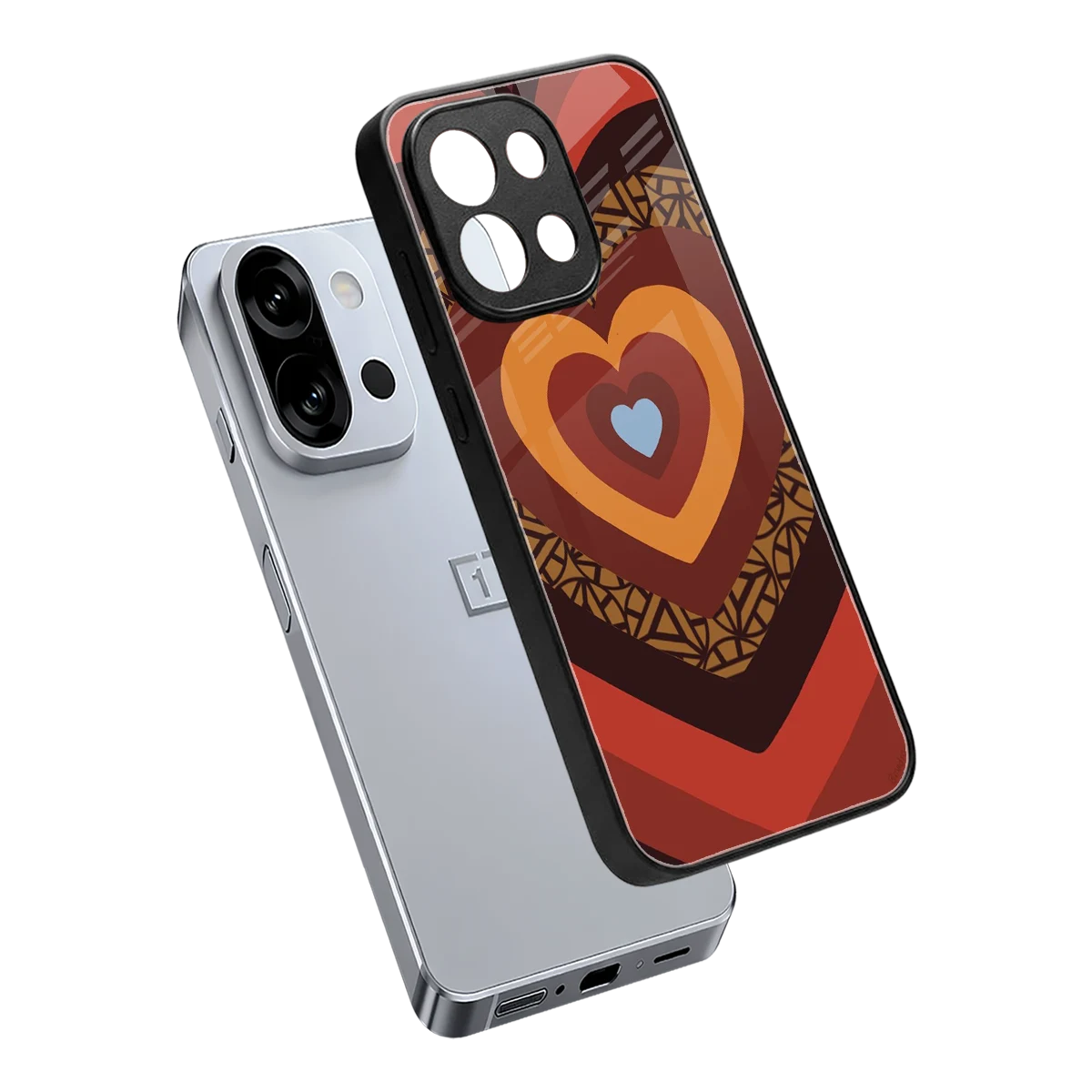 Y2K Caramel Crush Hearts sleek oneplus 13s cover with tempered glass back and TPU edges