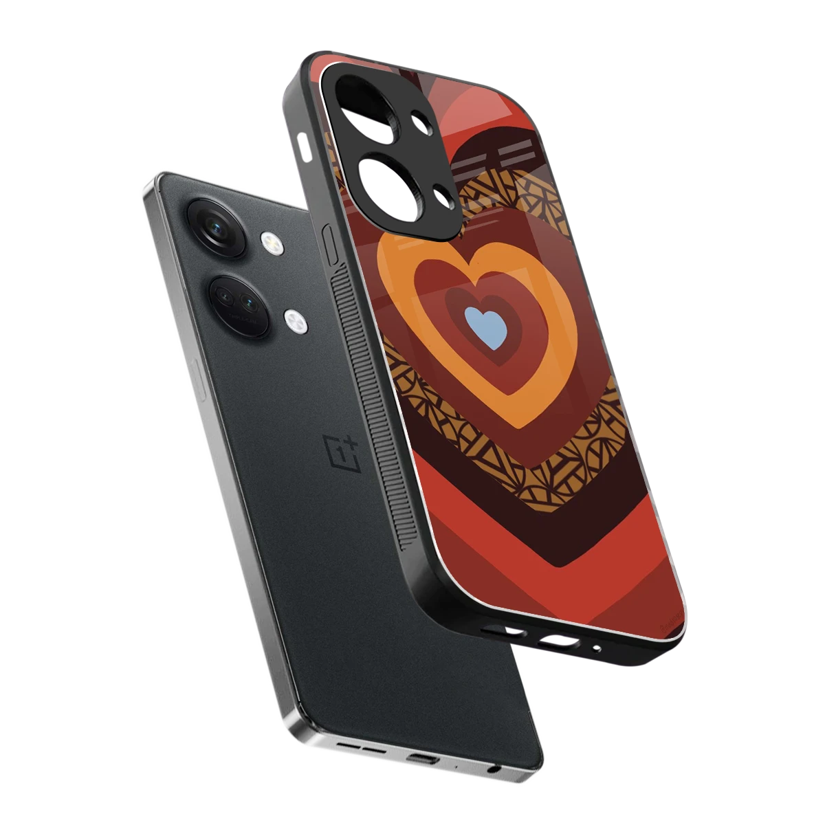 Y2K Caramel Crush Hearts sleek oneplus nord 3 cover with tempered glass back and TPU edges