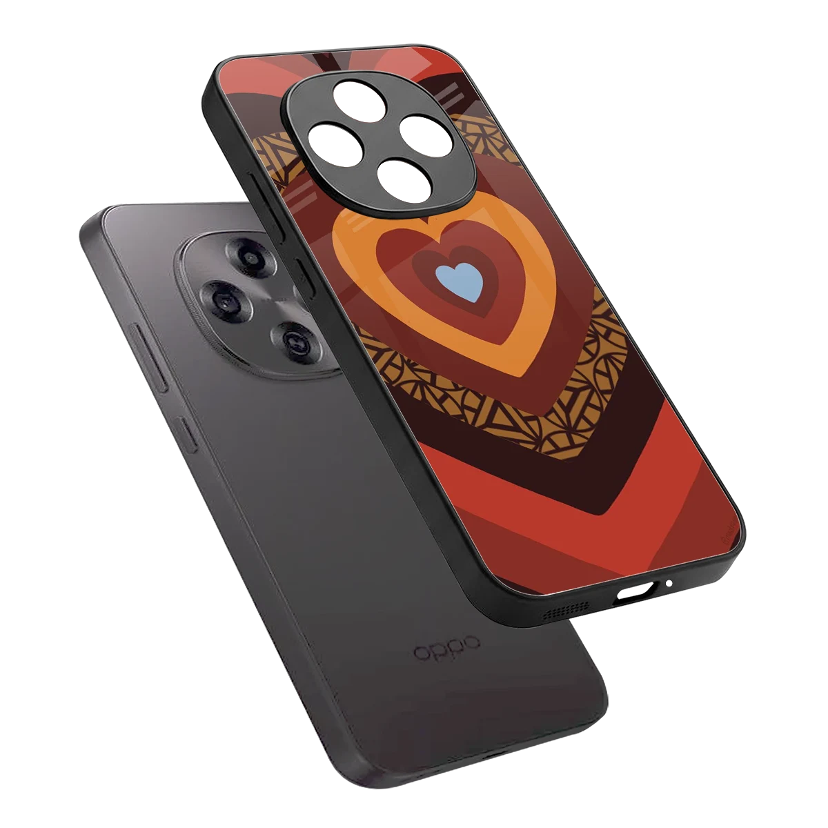 Y2K Caramel Crush Hearts sleek oppo f31 pro 5g cover with tempered glass back and TPU edges