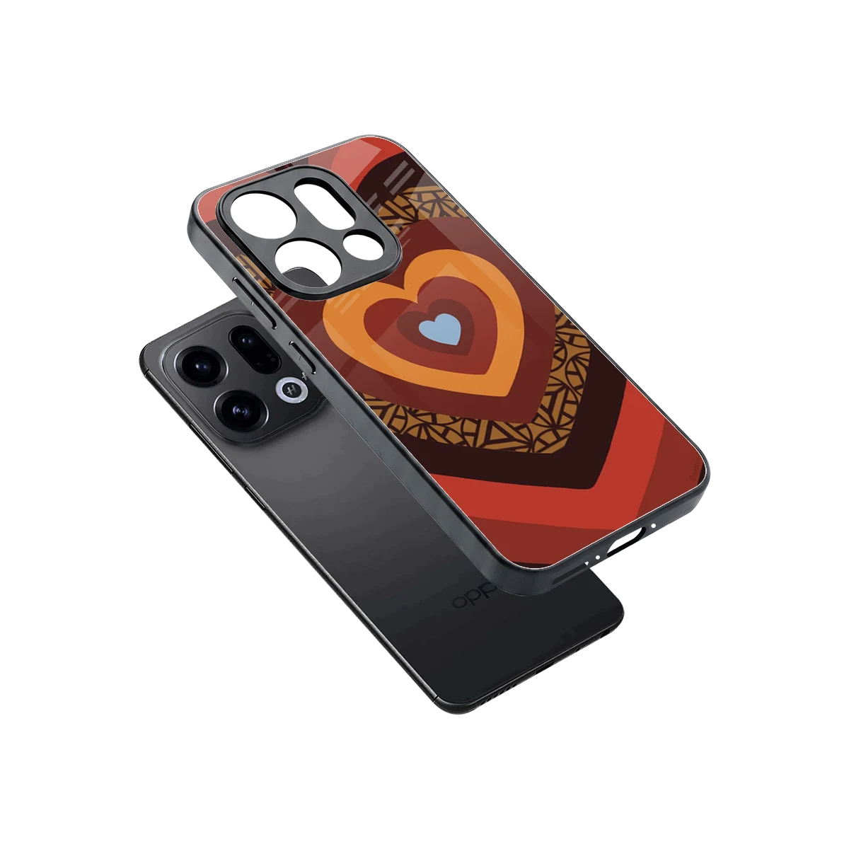 Y2K Caramel Crush Hearts sleek oppo find x9 cover with tempered glass back and TPU edges