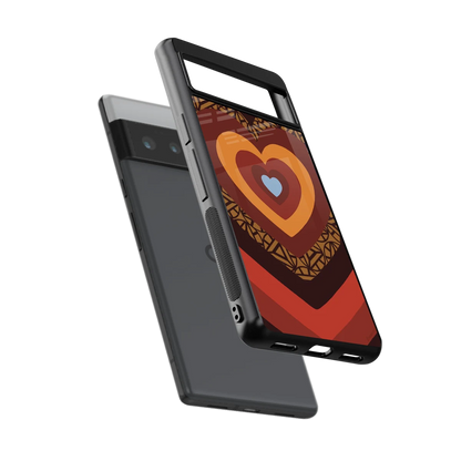 Y2K Caramel Crush Hearts sleek google pixel 6 pro cover with tempered glass back and TPU edges