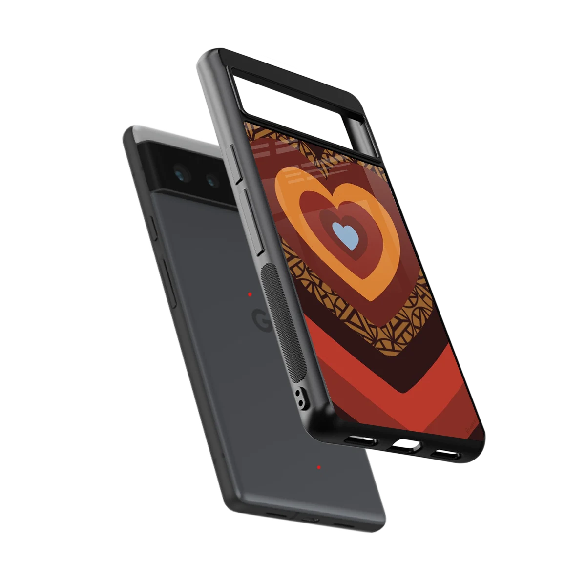 Y2K Caramel Crush Hearts sleek google pixel 6 cover with tempered glass back and TPU edges