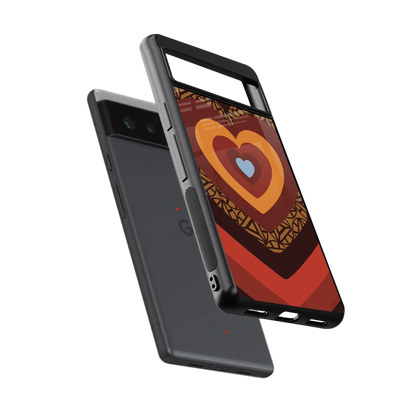 Y2K Caramel Crush Hearts sleek google pixel 6a cover with tempered glass back and TPU edges