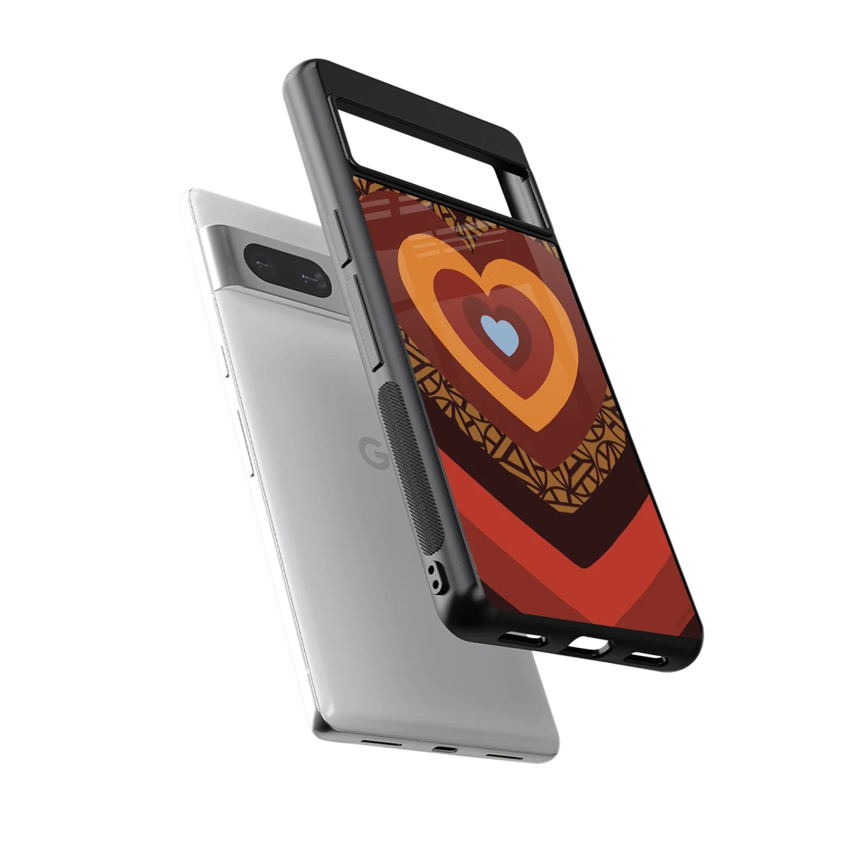 Y2K Caramel Crush Hearts sleek google pixel 7 cover with tempered glass back and TPU edges