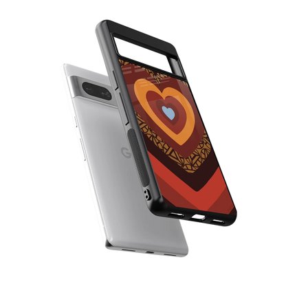 Y2K Caramel Crush Hearts sleek google pixel 7 cover with tempered glass back and TPU edges