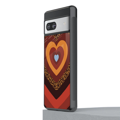 Y2K Caramel Crush Hearts stylish phone case for google pixel 7a | glossy glass and slim fit