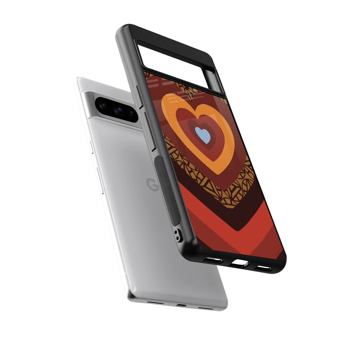 Y2K Caramel Crush Hearts sleek google pixel 8 pro cover with tempered glass back and TPU edges