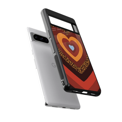 Y2K Caramel Crush Hearts sleek google pixel 8 pro cover with tempered glass back and TPU edges