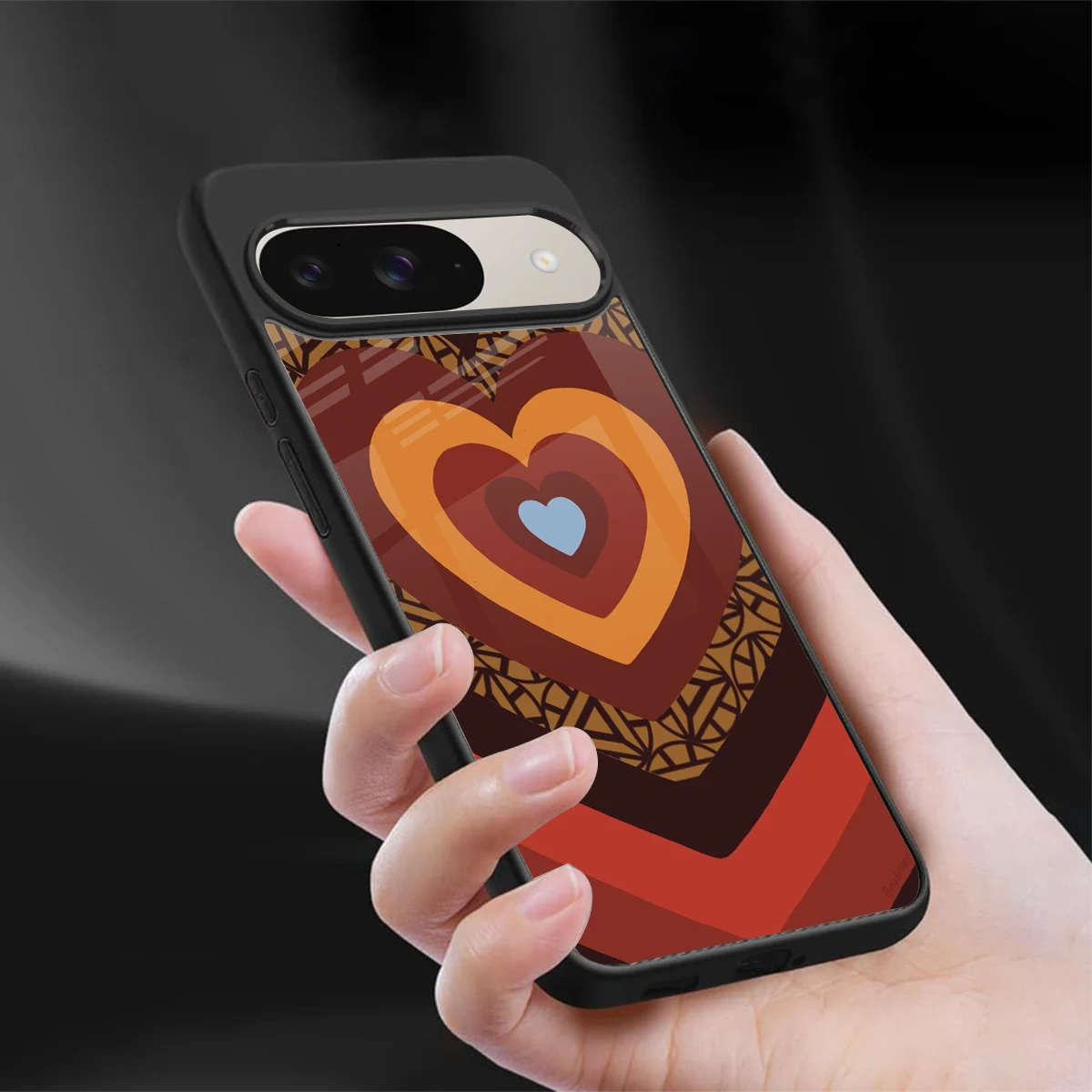 Y2K Caramel Crush Hearts sleek google pixel 9 cover with tempered glass back and TPU edges