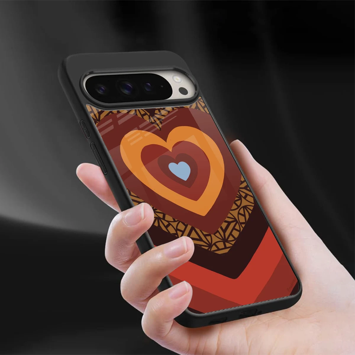 Y2K Caramel Crush Hearts sleek google pixel 9 pro cover with tempered glass back and TPU edges