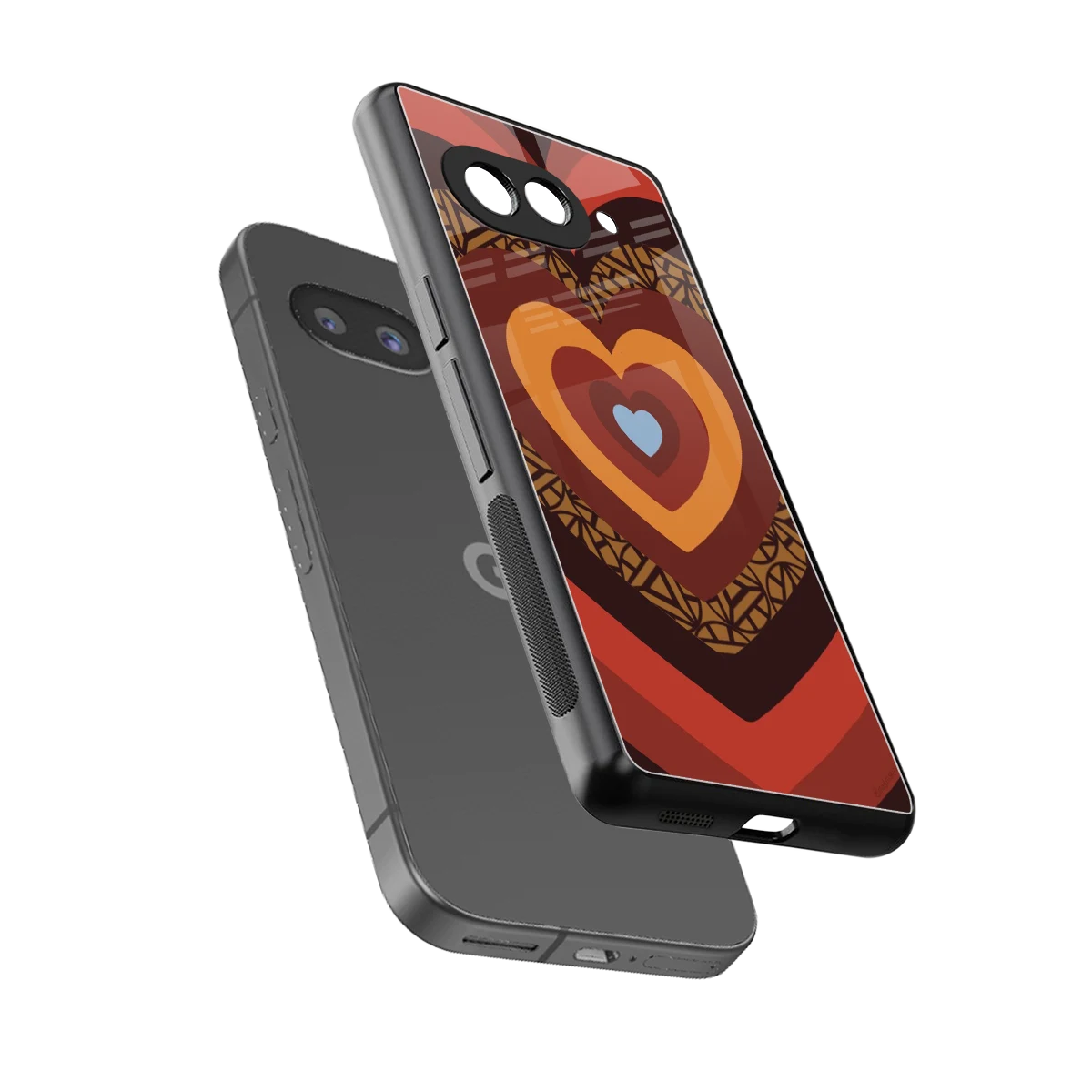 Y2K Caramel Crush Hearts sleek google pixel 9a cover with tempered glass back and TPU edges