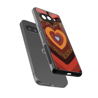 Y2K Caramel Crush Hearts sleek google pixel 9a cover with tempered glass back and TPU edges