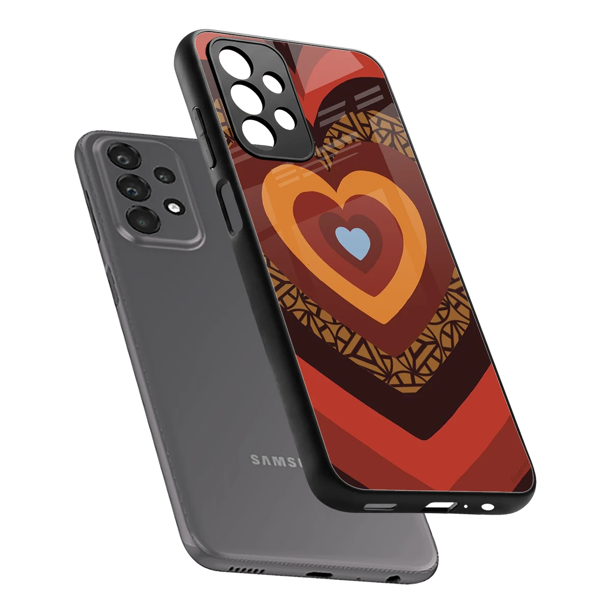 Y2K Caramel Crush Hearts sleek samsung galaxy a23 cover with tempered glass back and TPU edges