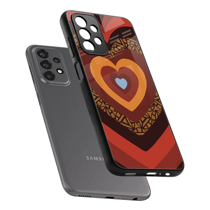 Y2K Caramel Crush Hearts sleek samsung galaxy a23 cover with tempered glass back and TPU edges
