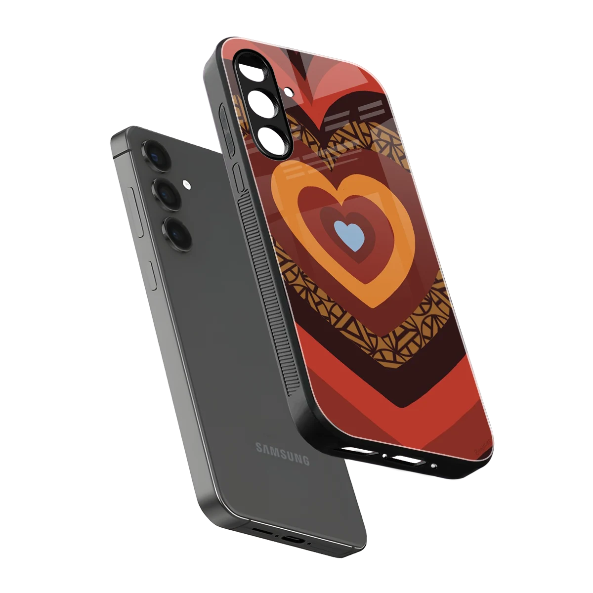 Y2K Caramel Crush Hearts sleek samsung galaxy a14 5g cover with tempered glass back and TPU edges