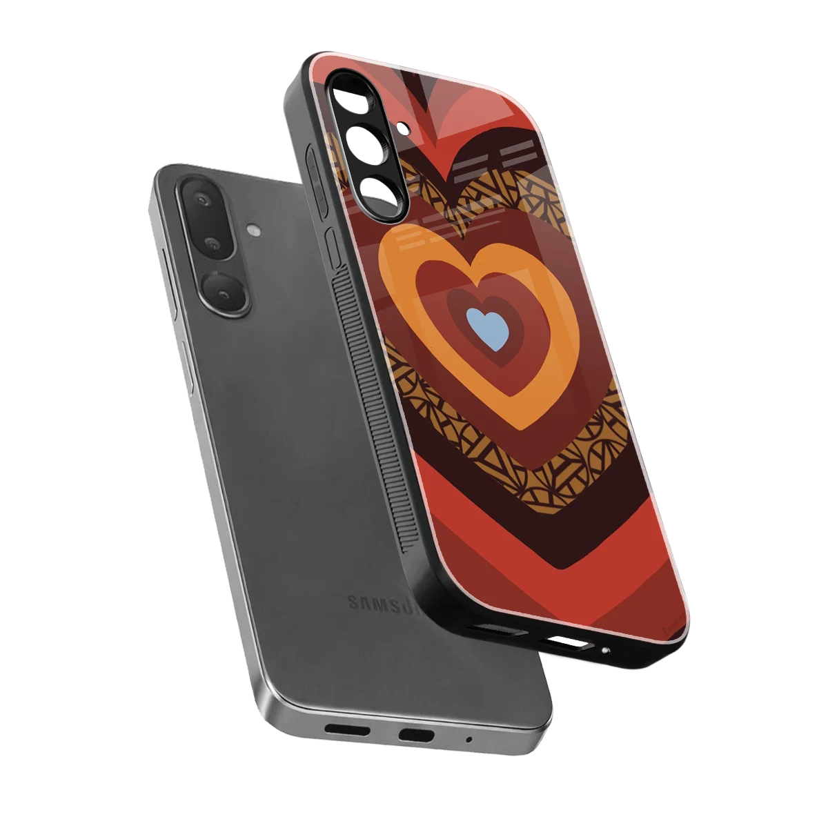 Y2K Caramel Crush Hearts sleek samsung galaxy m56 5g cover with tempered glass back and TPU edges