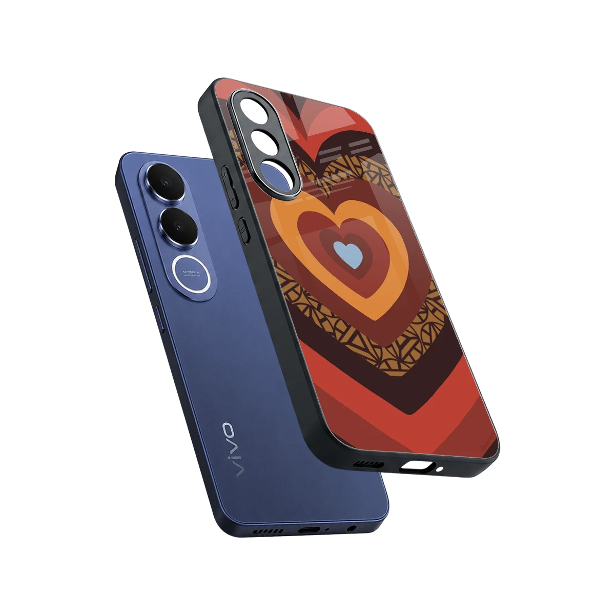 Y2K Caramel Crush Hearts sleek vivo v70 fe cover with tempered glass back and TPU edges