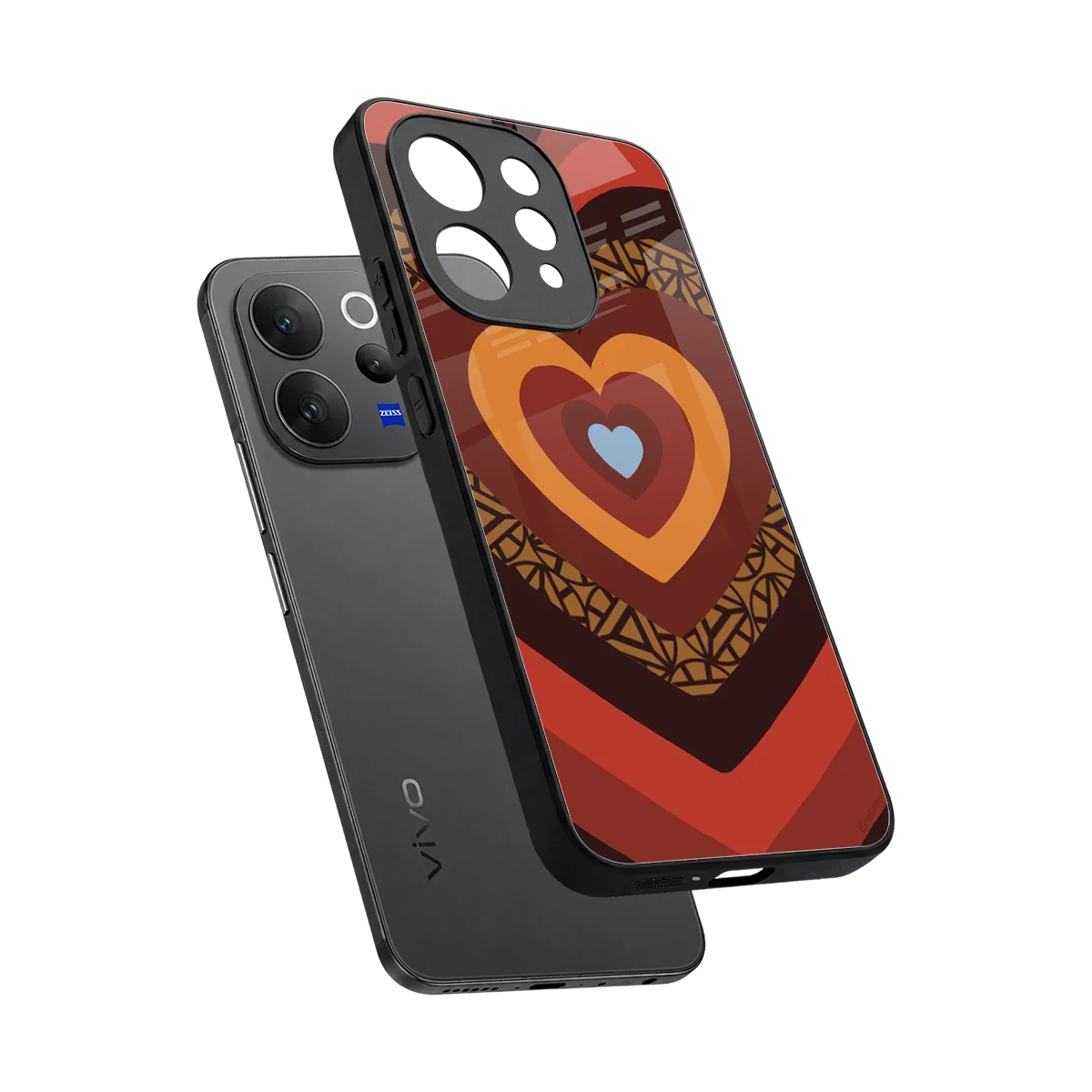 Y2K Caramel Crush Hearts sleek vivo v70 elite cover with tempered glass back and TPU edges