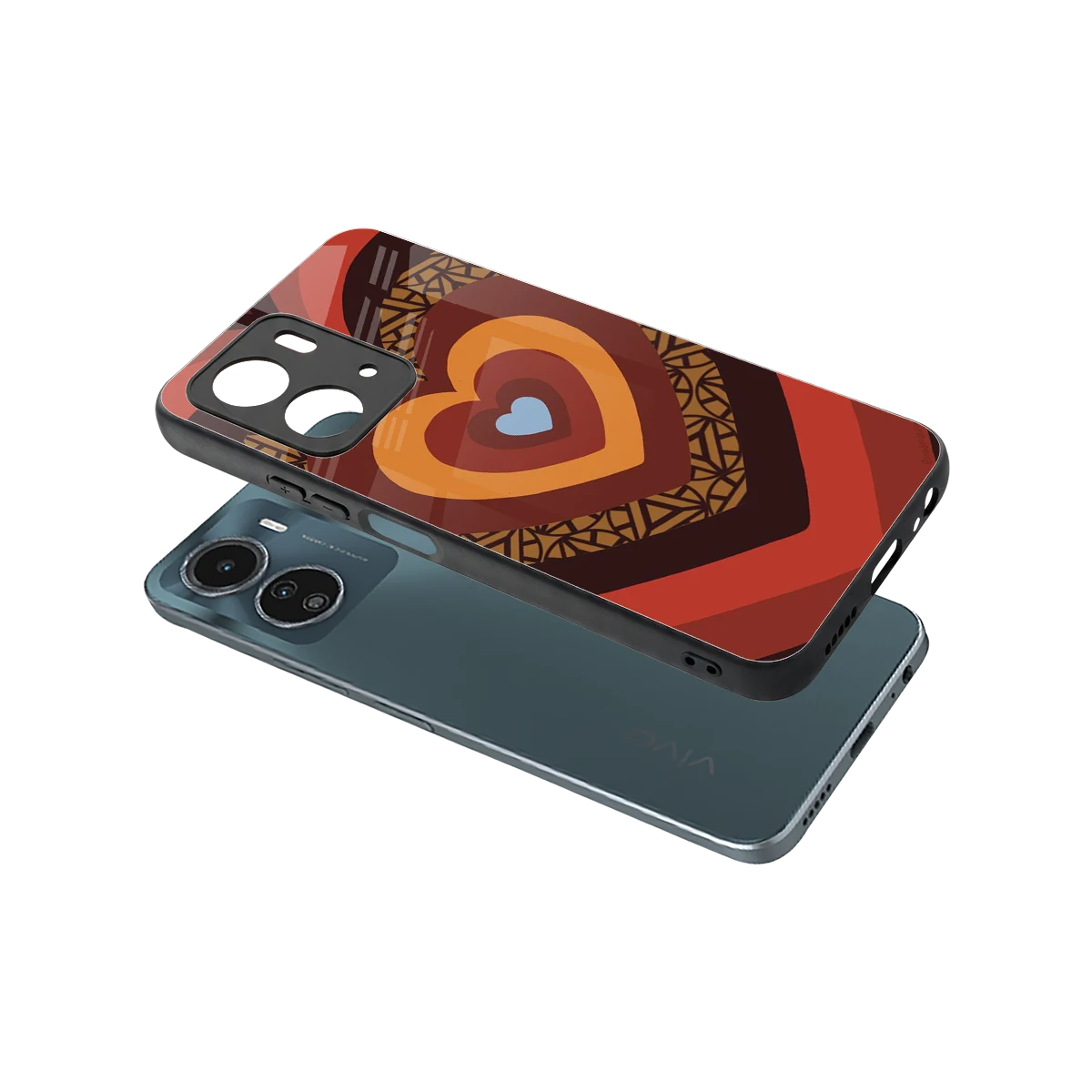 Y2K Caramel Crush Hearts sleek vivo y16 cover with tempered glass back and TPU edges