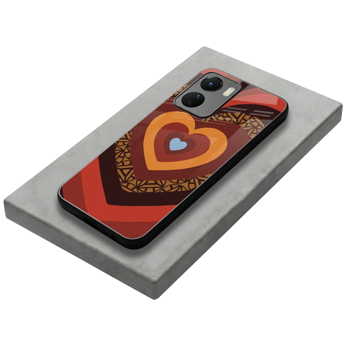 Y2K Caramel Crush Hearts stylish phone case for vivo y16 | glossy glass and slim fit