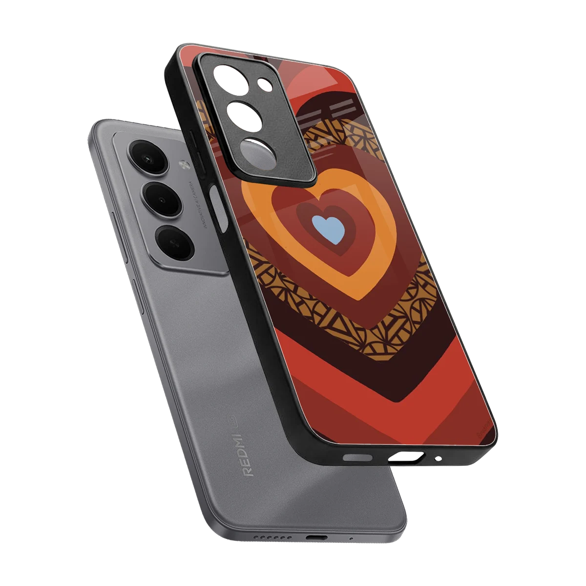 Y2K Caramel Crush Hearts sleek redmi 15 5g cover with tempered glass back and TPU edges