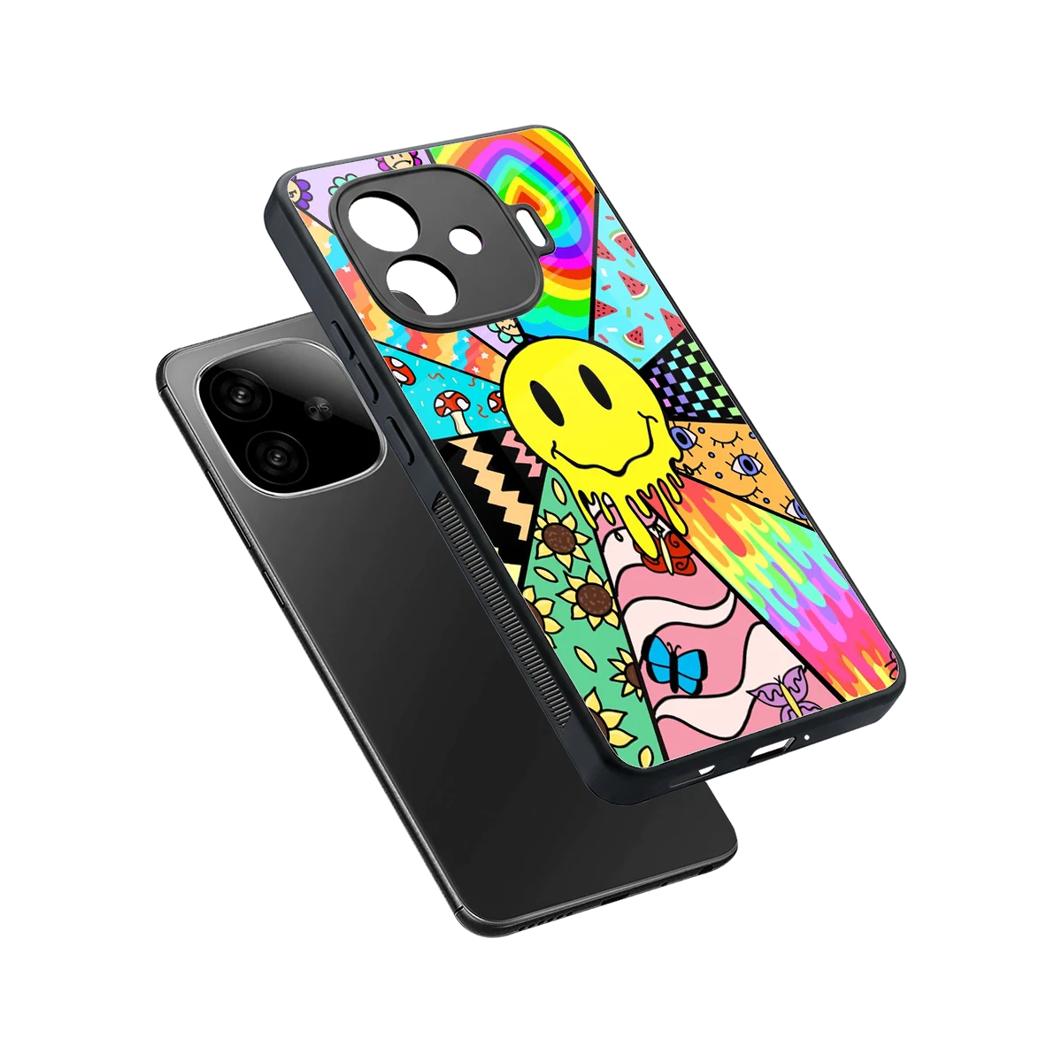 Y2K Doodle sleek iqoo neo 10r 5g cover with tempered glass back and TPU edges