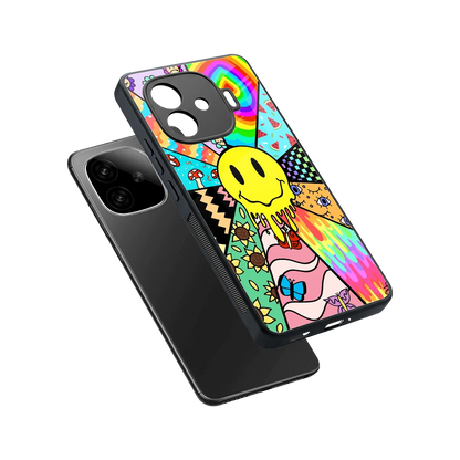 Y2K Doodle sleek iqoo neo 10r 5g cover with tempered glass back and TPU edges