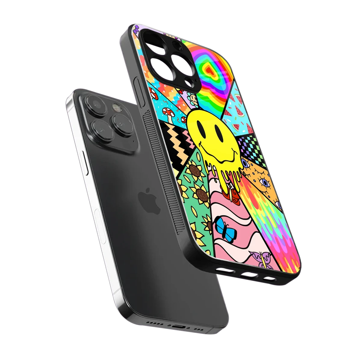 Y2K Doodle sleek iphone 13 pro cover with tempered glass back and TPU edges