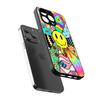 Y2K Doodle sleek iphone 13 pro cover with tempered glass back and TPU edges