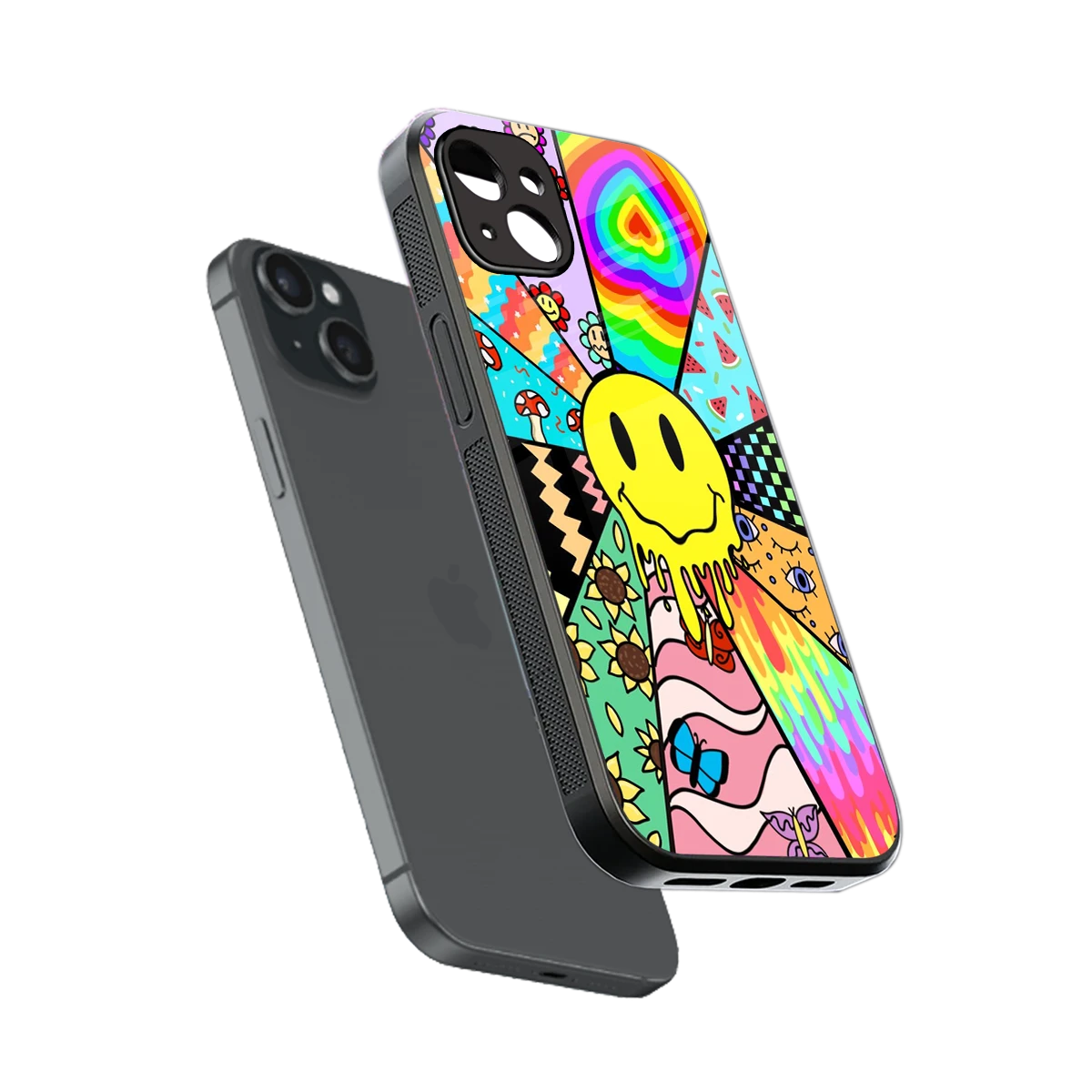 Y2K Doodle sleek iphone 14 plus cover with tempered glass back and TPU edges