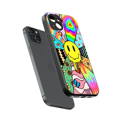 Y2K Doodle sleek iphone 14 plus cover with tempered glass back and TPU edges
