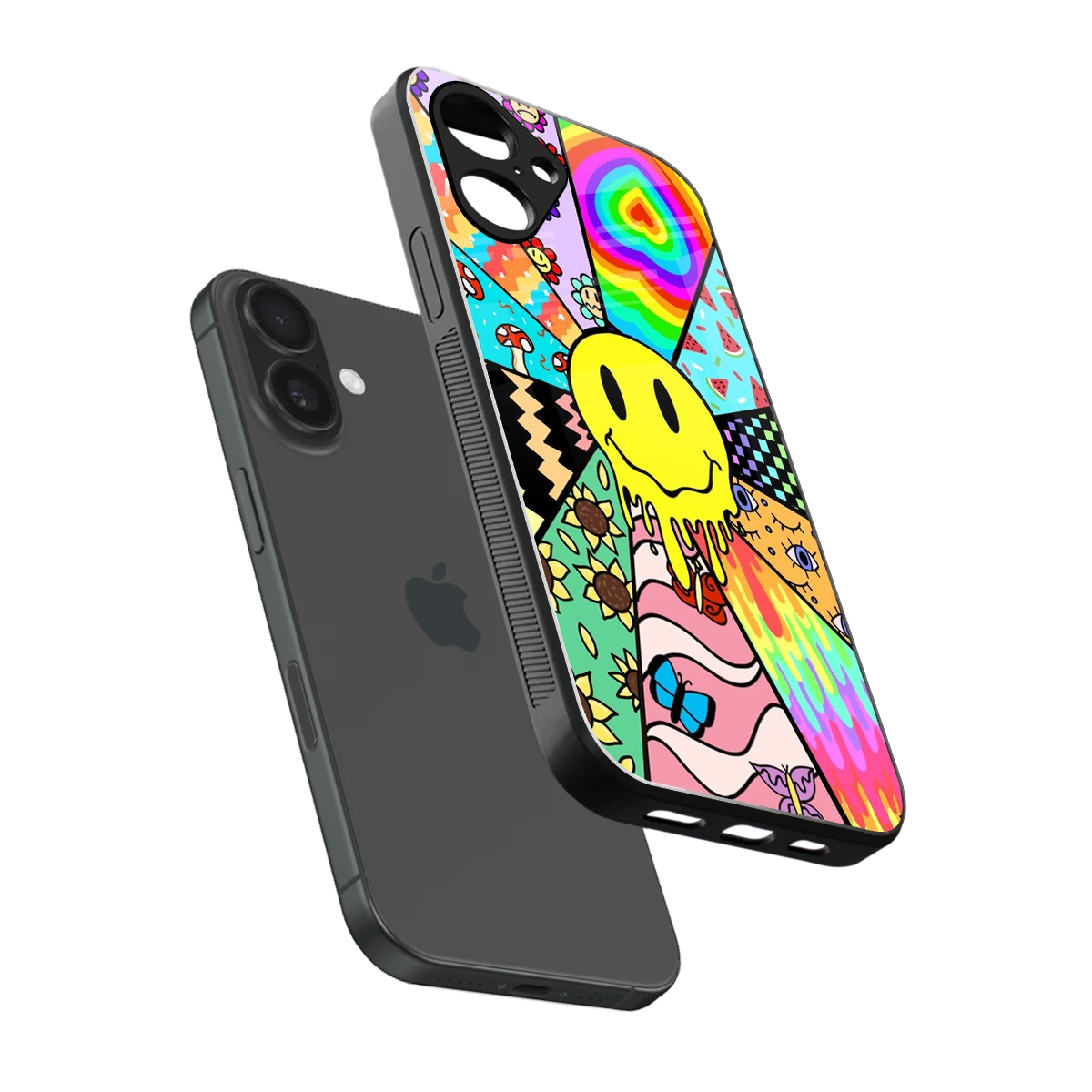 Y2K Doodle sleek iPhone 16 cover with tempered glass back and TPU edges