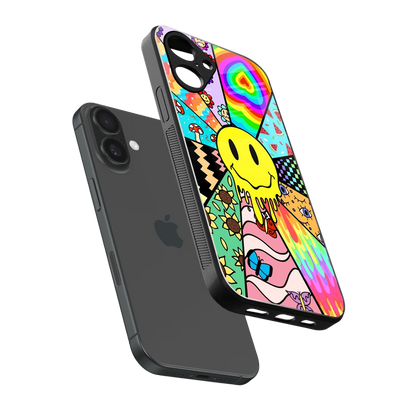 Y2K Doodle sleek iPhone 16 cover with tempered glass back and TPU edges