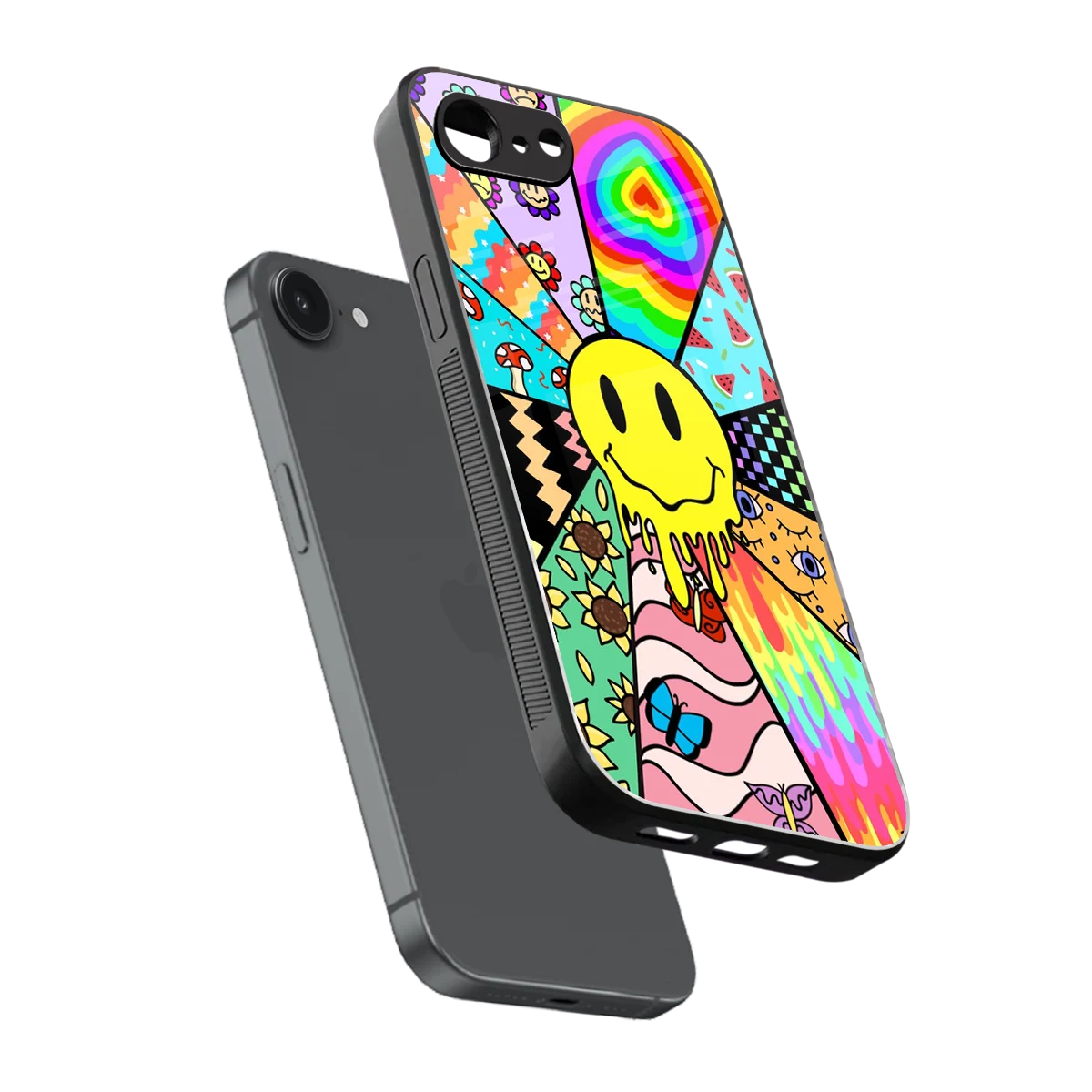 Y2K Doodle sleek iphone 17e cover with tempered glass back and TPU edges