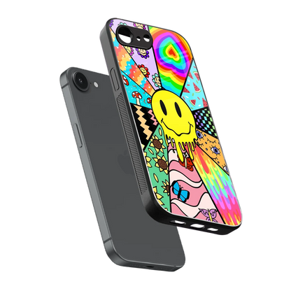 Y2K Doodle sleek iphone 17e cover with tempered glass back and TPU edges