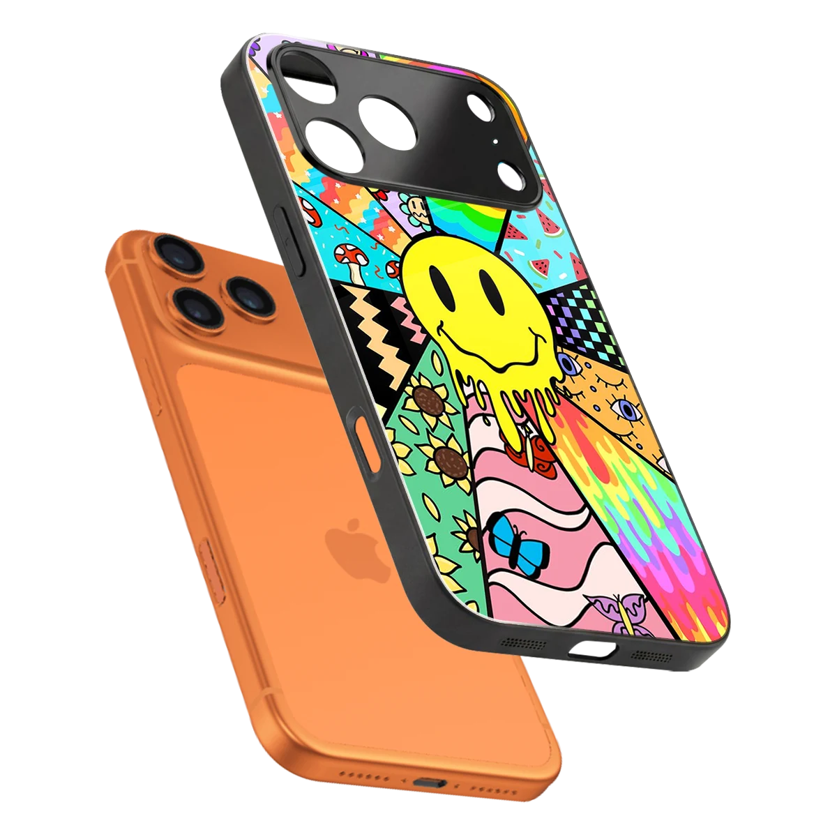 Y2K Doodle sleek iphone 17 pro max cover with tempered glass back and TPU edges