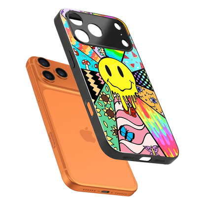 Y2K Doodle sleek iphone 17 pro max cover with tempered glass back and TPU edges