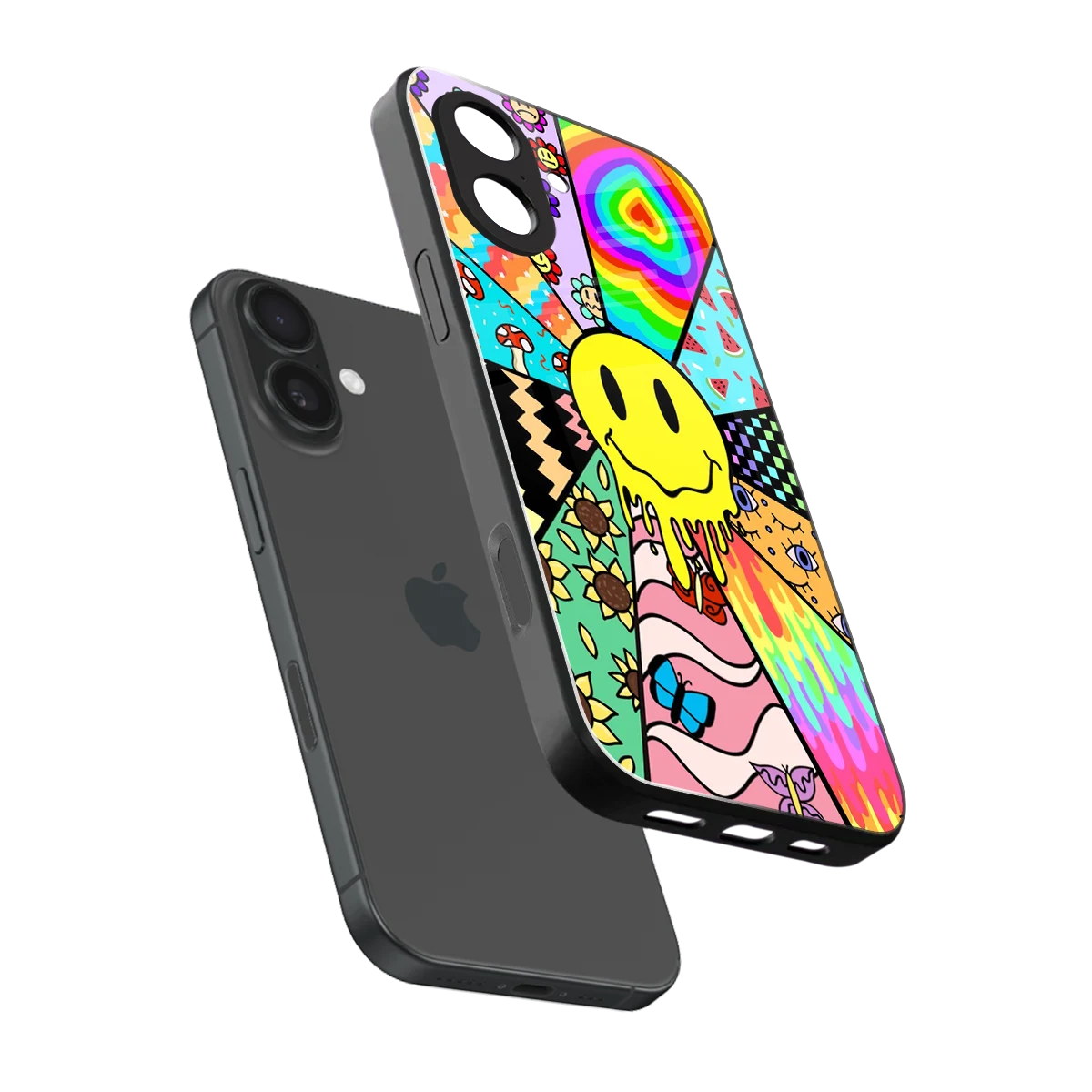 Y2K Doodle sleek iphone 17 cover with tempered glass back and TPU edges