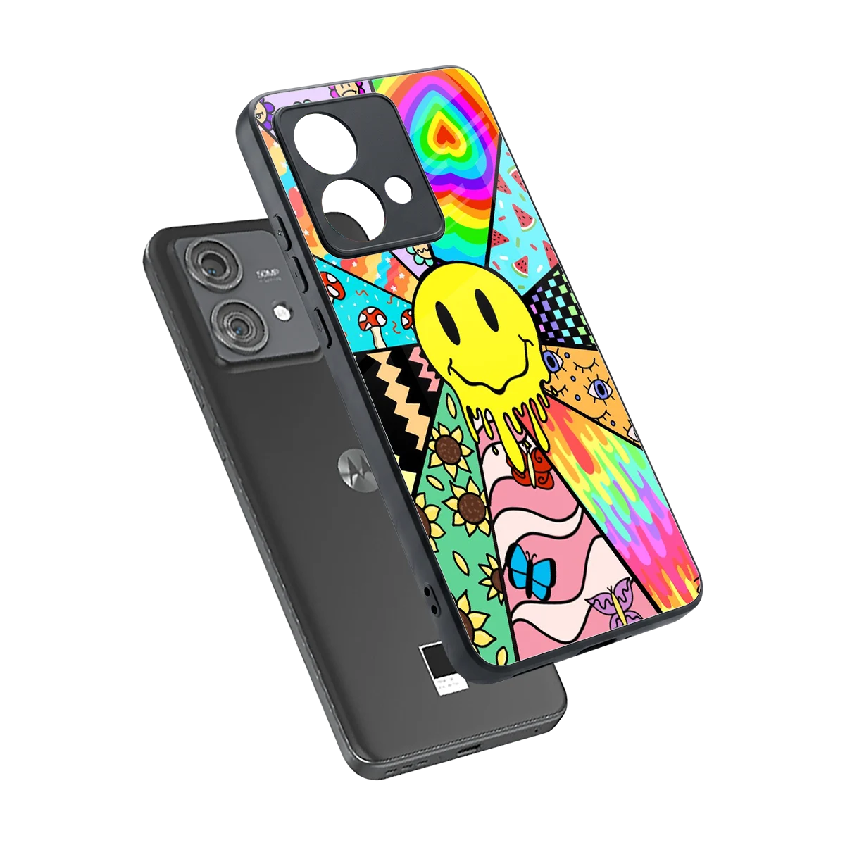 Y2K Doodle sleek motorola edge 40 neo 5g cover with tempered glass back and TPU edges