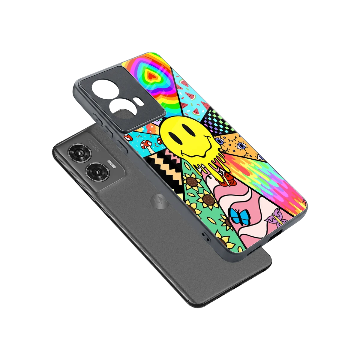 Y2K Doodle sleek motorola edge 50 fusion cover with tempered glass back and TPU edges