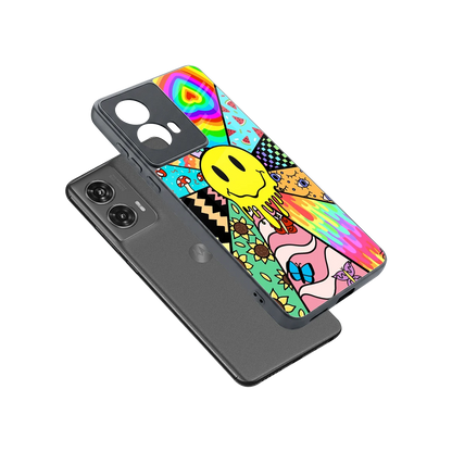 Y2K Doodle sleek motorola edge 50 fusion cover with tempered glass back and TPU edges