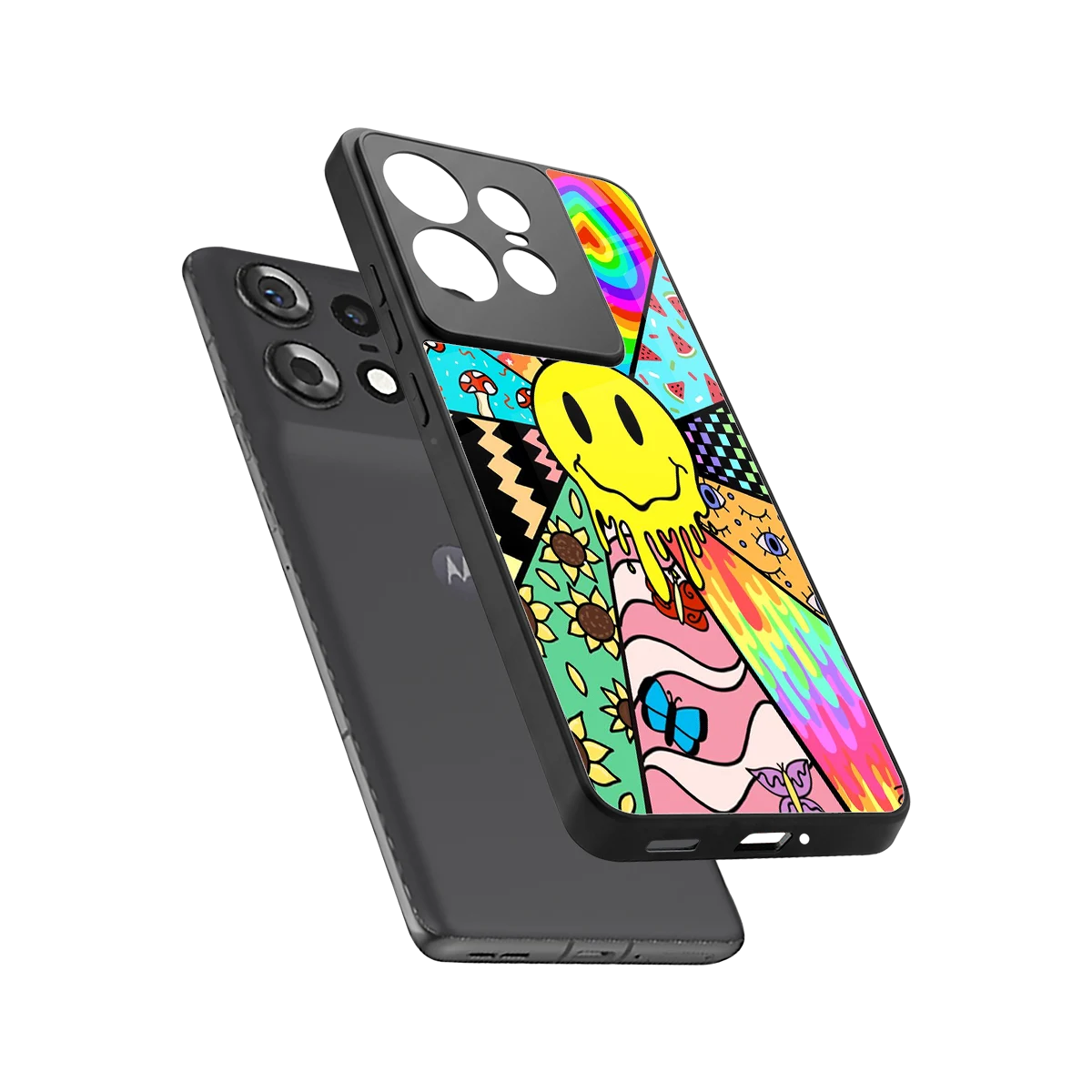 Y2K Doodle sleek motorola edge 50 pro cover with tempered glass back and TPU edges